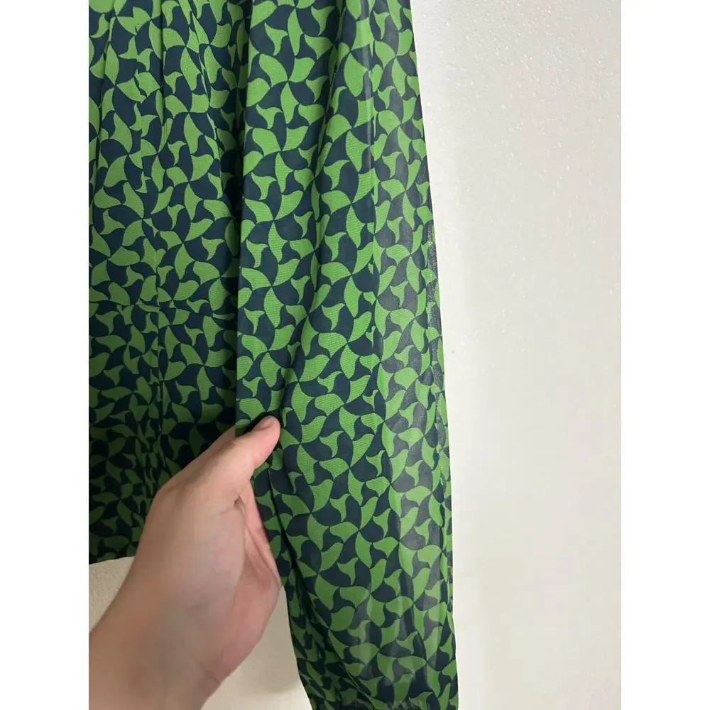 Abercrombie & fitch printed puff sleeve crop top green navy size XL